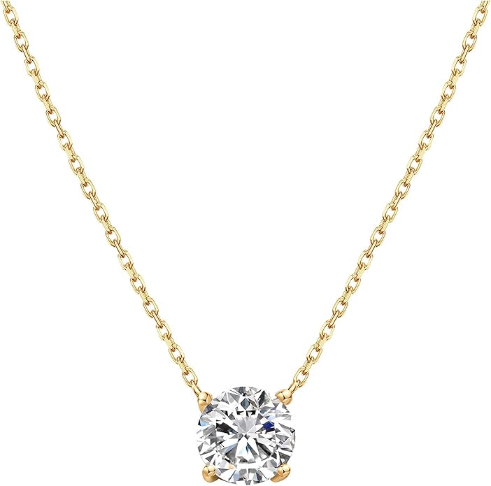 S.Leaf 18Karat Gold Plated Cubic Zirconia Necklace for Women S925 Sterling Silver 0.5/1/2cttw Dainty Crystal Cubic Zirconia Pendant Necklaces Best Friend Birthday Gifts for Women Trendy Sister Mom Wife Womens Her Friend Party