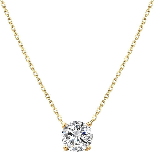 S.Leaf 18Karat Gold Plated Cubic Zirconia Necklace for Women S925 Sterling Silver 0.5/1/2cttw Dainty Crystal Cubic Zirconia Pendant Necklaces Best Friend Birthday Gifts for Women Trendy Sister Mom Wife Womens Her Friend Party