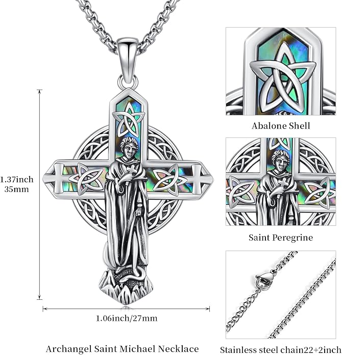 Midir&Etain Cross Necklace 925 Sterling Silver Celtic Christian Pendant Religious Protection Jewelry for Women Men