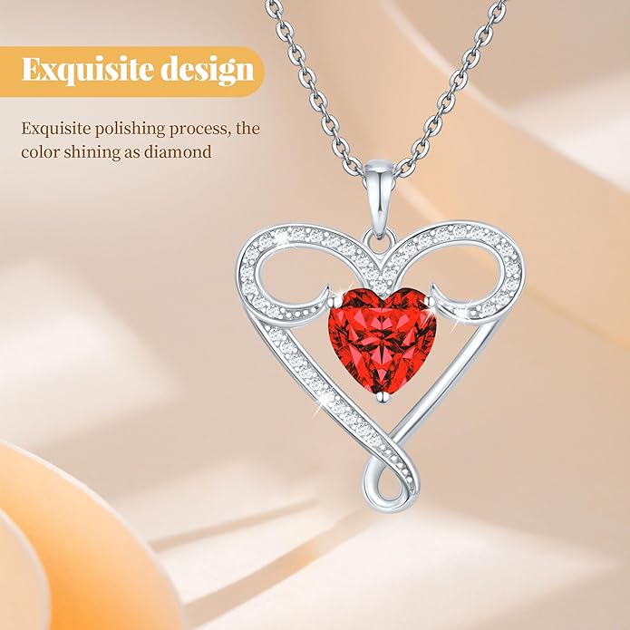 Yuelove Infinity Necklace for Women, 925 Sterling Silver Heart Necklace with 5A Zircon, White Gold Plated Adjustable Chain, Gift for Valentine's Day, Birthday, Anniversary for Wife, Girlfriend, Mom