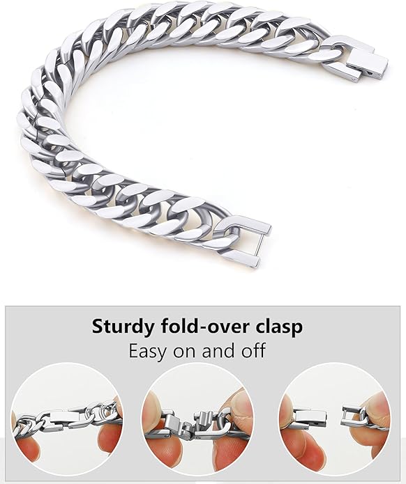 8/12/17mm Wide Cuban Link Bracelet for Men Father Gift 18K Gold/Black Plated Stainless Steel Bracelets 7.4-9 Inches(Gift Wrapped)