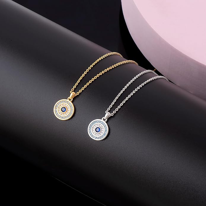 White Gold 14K Gold Plated Necklaces for Women Evil Eye Necklace for Women Girls Evil Eye Hamsa Hand of Fatima Pendant Necklace Good Luck Necklace Jewelry