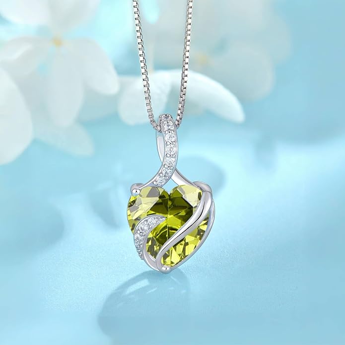 FJ Infinity Birthstone Necklace 925 Sterling Silver Love Heart Pendant Jewelry Gifts for Women