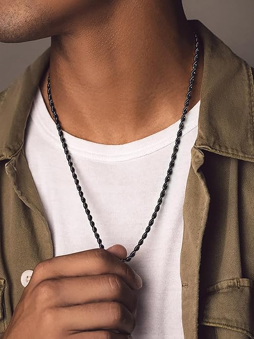 Bandmax Solid 1.5mm/2mm/3mm/6mm Rope Chains for Men Women 14K Gold Plated/Black Plated Stainless Steel Twist Chain 16-30 Inches, with Gift Box