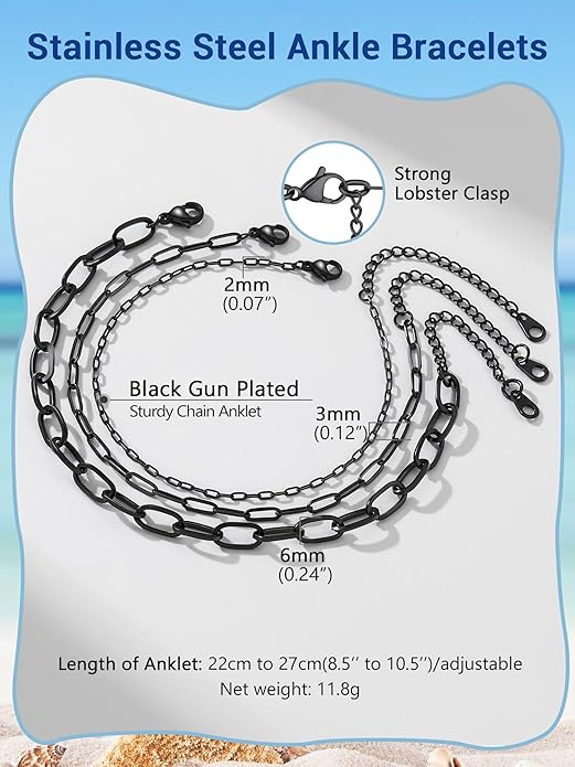 PROSTEEL Stainless Steel Chain Anklets for Women, Silver/Gold Tone, Ankle Bracelets Hypoallergenic, 8-10.5 Inch Adjustable, Come with Box