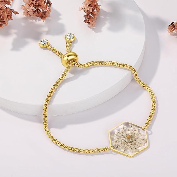 Forget-Me-Not Pressed Wildflower Bracelet | Pressed Flower Bracelet | Gold/Silver Pressed Flower Jewelry | Personalized Handmade Jewelry | Gift For Women
