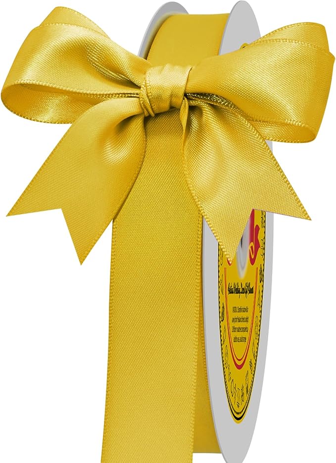 LEEQE Double Face Maize Yellow Satin Ribbon 7/8 inch X 100 Yards Polyester Yelbow Ribbon for Gift Wrapping Very Suitable for Weddings Party Hair Bow Invitation Decorations and More