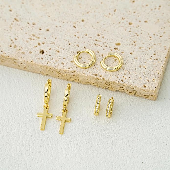 Gold Hoop Earrings Set for Women 14K Gold Silver Plated Huggie Earring Pack Multiple Piercing Dainty Cartilage Earring Hypoallergenic Trendy Cubic Zirconia CZ Earring Stack Jewelry Gifts