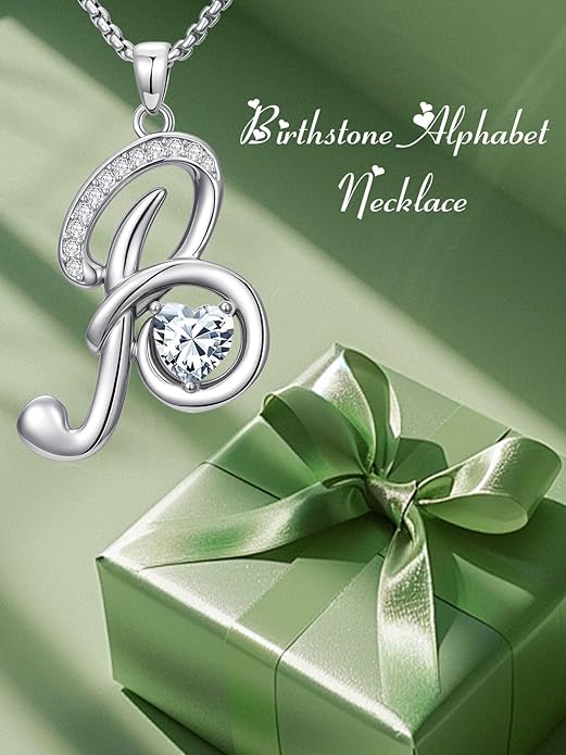Christmas Gifts for Women Alphabet A to Z Initial Birthstone Pendant Necklaces for Women - 18k White Gold Plated Personalized Name Jewelry Valentine Mothers Day Birthday Gifts for Women Her Girlfriend