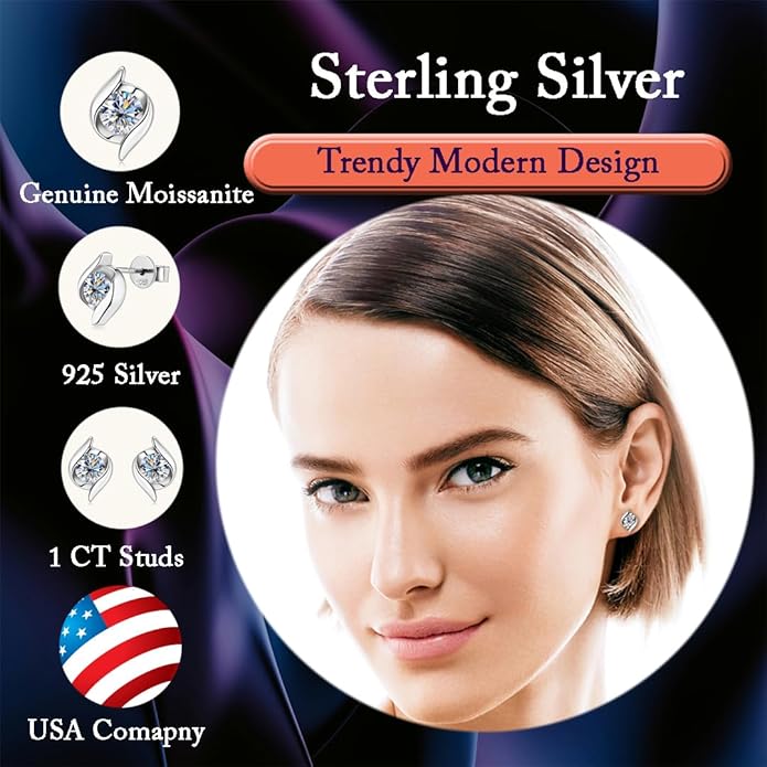 Exquisite Moissanite & 925 Sterling Silver Jewelry Set: Trendy European Design with Pendant (1 Carat, 1/4-inch, 6.5mm) and Earrings (Each: 0.5 Carat, 3/16-inch, 5mm) – Elegant Leather Gift Box Included