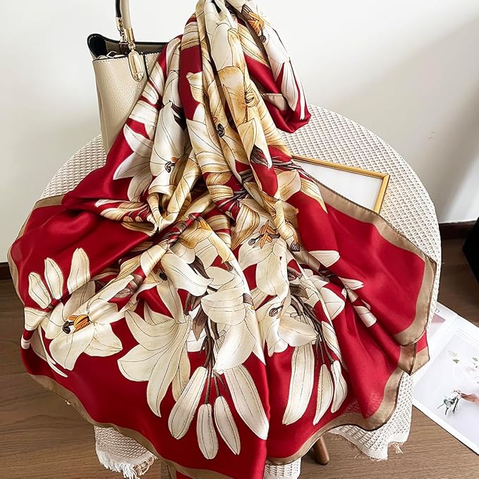 Long Silk Like Scarf Lightweight Satin Scarves Large Sunscreen Shawl Wrap for Women