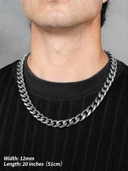 FindChic Cuban Link Chain for Men, 6/9/12mm Necklace Chain, Black/Gold Plated/Stainless Steel Necklace, Hypoallergenic & Tarnish-Proof Men's Jewelry Hip Hop Accessories, 18-30" Length Options