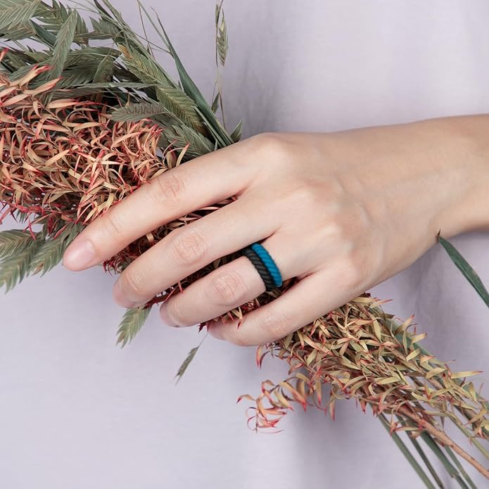 Egnaro Women's Bridal Rings Sets, Thin and Stackable Rubber Rings Women Wedding Bands - 2.5mm Width - 1.8mm Thick