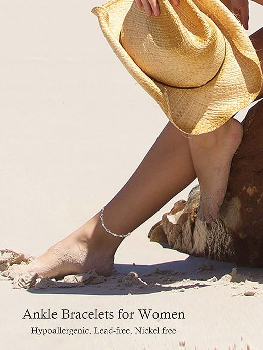 Anklet Bracelet for Women 925 Sterling Silver Natural Stone Chain Ankle Bracelet Beach Summer Fine Jewelry Birthday Christmas Gifts for Women Her Mom