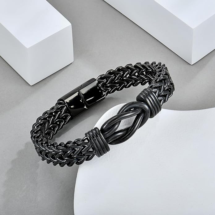STARCHENIE Infinity Knot Bracelet for Men 316L Stainless Steel Double Layered Braided Franco Chain Bracelet