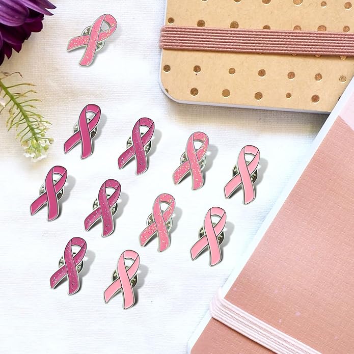 sticro 40 Pieces Pink Ribbon Pin Set Breast Cancer Awareness Enamel Lapel Pins with Glitter Filled, 4 Colors 10 Pcs Each