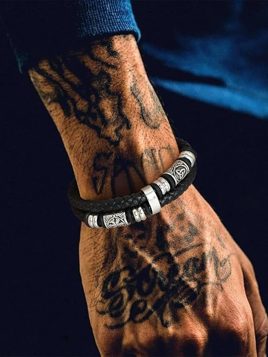 Bestyle Genuine Men Leather Bracelets Fashion Stainless Steel Celtic/Sport Ball Bead Cuff Wirstband Bracelets for Men, Size 7.5/8.3/9.1Inch