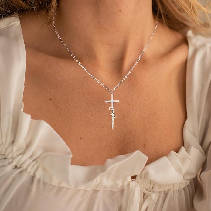 Cross Necklace for Women 14K Gold Silver Plated Dainty Small Cross Pendant Choker Simple Trendy Cute Cross Charm Chain Necklace Easter Basket Stuffers Baptism Religious Faith Jewelry Gift
