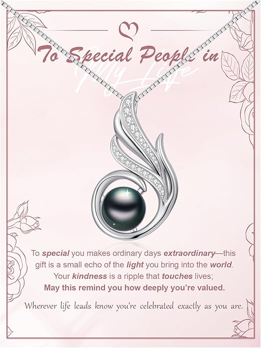 KANNSOAR Tahitian Black Pearl AAAA 18K Gold Plated Sterling Silver Trendy Pendant Necklace for Women Wife Mom Girlfriend Valentine Her Jewelry Gift for Anniversary Birthday Christmas
