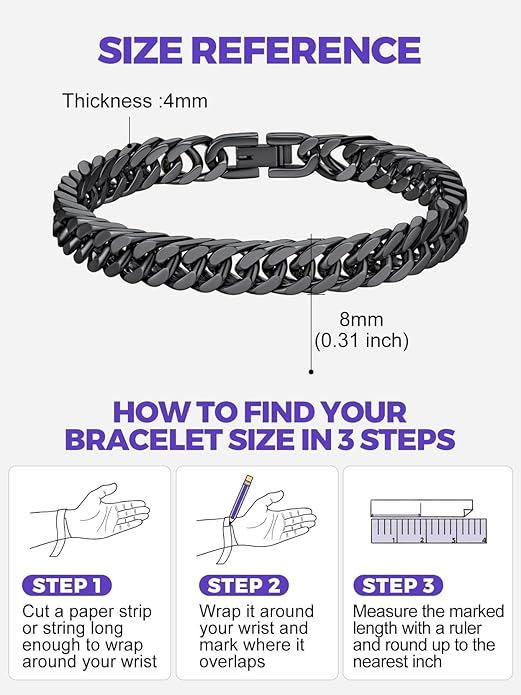 Richsteel Cuban Link Chain Bracelets 8/12/17mm Width Stainless Steel Chain Wrist Bracelets for Men, 7.4/8.2/9 Inch Length Classic Jewelry for Christmas/Valentine's Day/Birthday