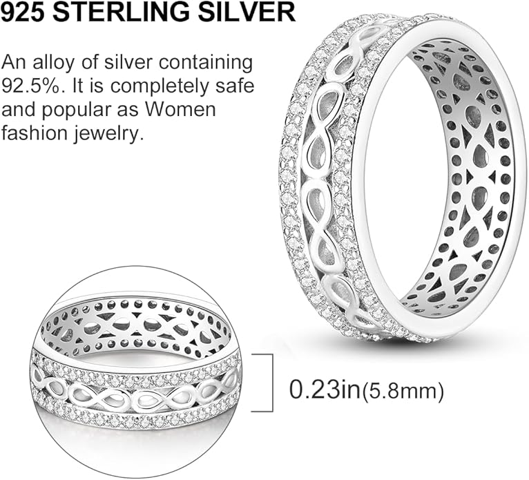 NARMO 925 Sterling Silver Rings for Women Evil Eyes Rings Entwined Line Cubic Zirconia Rings Simple Stackable Finger Rings Engagement Ring Personality Rings Size 6-9