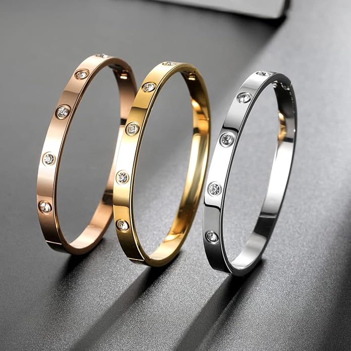 18K Gold-plated Bracelets for Women Friendship Love Bangle Bracelets Stainless Steel Bracelet Jewelry Birthday Gifts for Women Stocking Stuffers