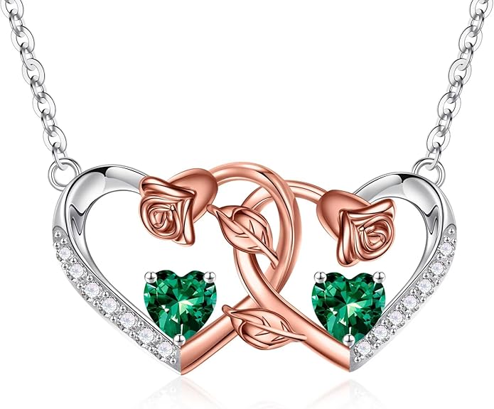 Iefil Chrismas Gifts for Wife - 925 Sterling Silver Rose Birthstone Necklace, Stocking Stuffers for Women Wife Girlfriend Mom