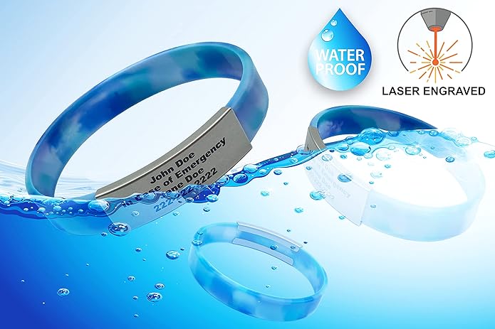 Personalized Medical Alert Bracelet for Men & Women – Custom Engraved Waterproof Silicone Wristband with Stainless Steel ID Plate – Medical ID Bracelet for Allergies, Conditions, ICE Info & Emergency Card