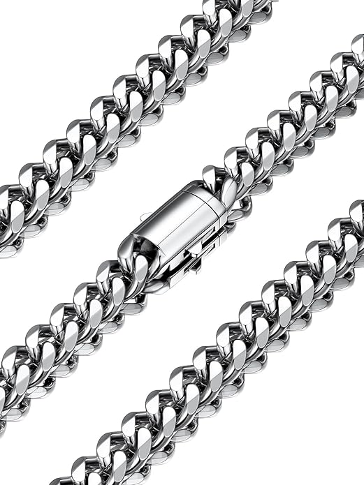 U7 Cuban Link Chain Necklace for Men, Stainless Steel/Black/Gold Mens Necklaces, Chunky Curb Chain Necklace in 6/9/12mm Width 18-30 Inches, Thick Choker Jewelry with Box Packed