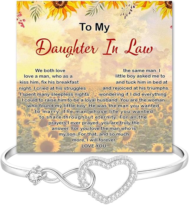 To My Beautiful Daughter In Law Bracelet From Mother-In-Law, Daughter In Law Birthday Gifts, Infinity Star Heart Bracelet For Her With Heartfelt Message Card & Elegant Box, Bonus Daughters Bracelets