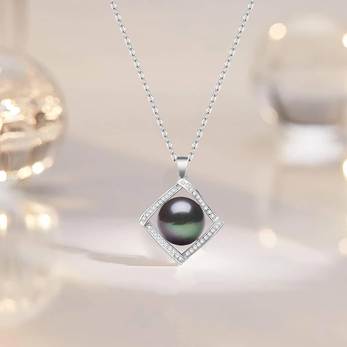 Tahitian Black Pearl Necklace for Women – 12-13mm AAAA Quality Real Pearl Pendant in 925 Sterling Silver, Adjustable Chain – Elegant Jewelry Gift for Wife, Mom, Anniversary, Birthday
