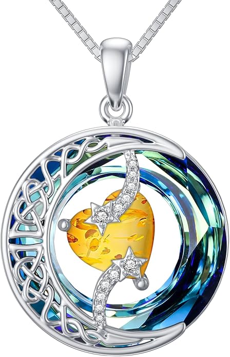 TOUPOP Christmas Gifts Birthstone Necklace 925 Sterling Silver Moon and Star Pendant with Blue Crystal Celtic Moon Jewelry Birthday Gifts for Women Mom Wife Her Daughter
