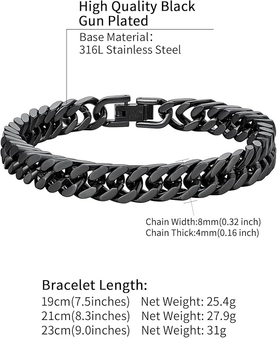 ChainsHouse Stainless Steel Cuban Link Bracelet, 8mm/12mm/17mm Width, 7.5"/8.3"/9", 18K Gold Plated Chain Wrist Bracelets for Men Women, Send Gift Box