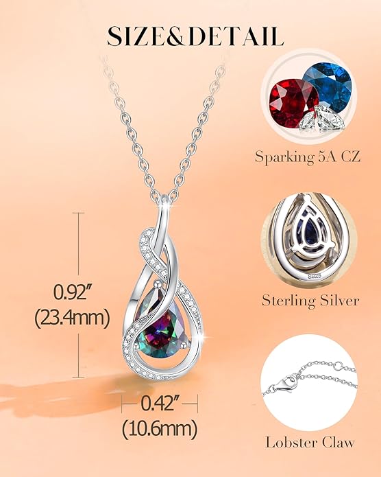 FANCIME TimelessTie Birthstone Necklace for Women White Gold Plated Sterling Silver Ribbon Design Jewelry Knot Pendant Fine Jewelry Gemstone Birthday Graduation Anniversary Christmas Gifts for Women Wife Mother Her