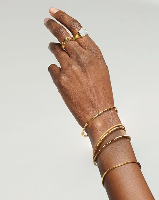 Kainier 3mm 14K Gold Plated Bracelet Stainless Steel Glossy Stackable Thin Round Bangle Bracelet for Women Solid Plain Polished Bracelet Best Gifts for Love