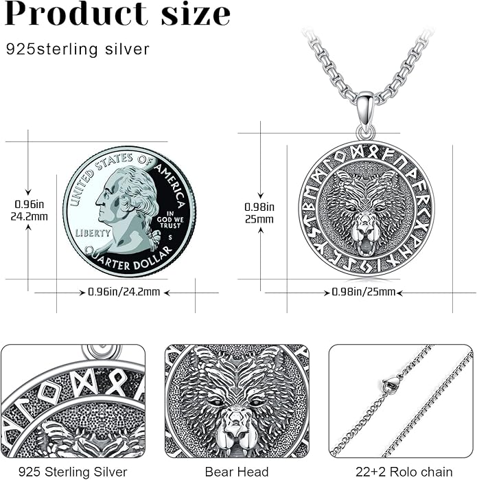 Taioiat viking Pendant Necklace for Men Nordic Celtic 925 Sterling Silver Vintage Mjolnir Jewelry Norse Vikings Gift for Women