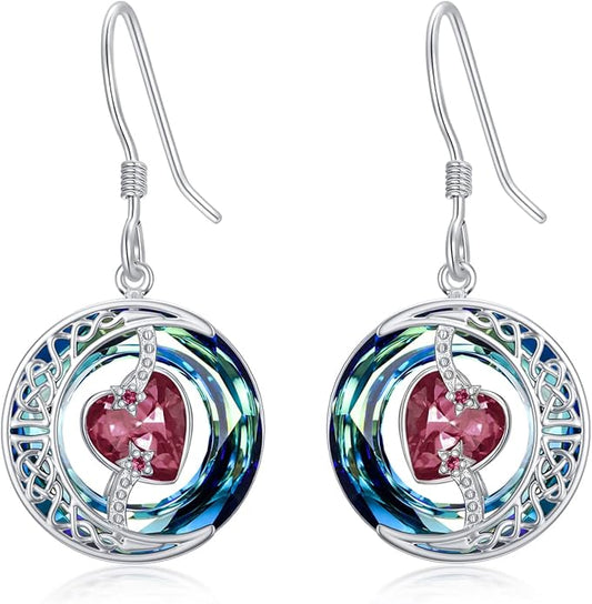 TOUPOP Birthstone Earrings for Women 925 Sterling Silver Moon and Star Dangle Earrings with Blue Crystal BirthdayJewelry Christmas Gifts for Women