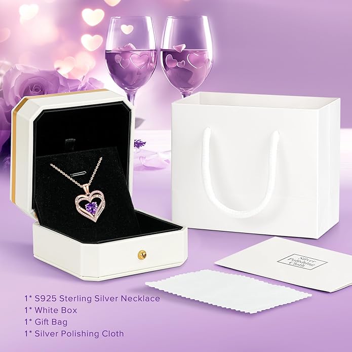 Vakki Birthstone Jewelry for Women Pendant Necklace 925 Sterling Silver Heart Necklace Birthday Gifts for Wife Daughter Girlfriend