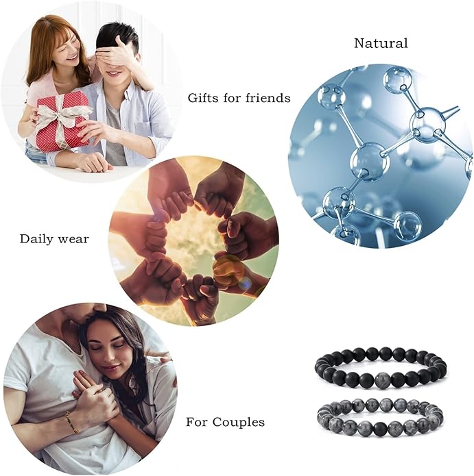 MengPa Mens Beaded Bracelets Couples Matching Bracelet Set Lava Rock Beads for Women Stone Jewelry