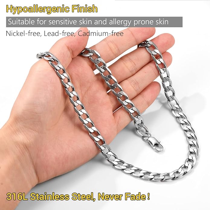 PROSTEEL 316L Stainless Steel Cuban Link Chain Necklaces for Men, Black/18K Gold Plated, Hypoallergenic Jewelry, 4mm-13mm, 14"-30", Come with Box
