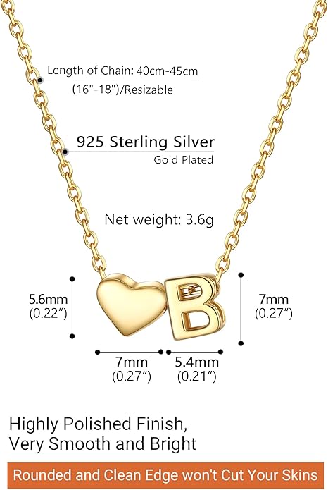 PROSILVER Initial Heart Necklace for Women, 925 Sterling Silver Tiny Heart Letter Necklace Siver, Gold Necklace, Come with Box