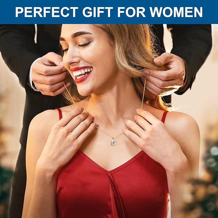 Moissanite Necklace for Women 0.1-12.0CT(3-15mm) Oval/Round Cut Moissanite Pendant 18k Gold Plated Sterling Silver Necklace D Color VVS1 Solitaire Pendant with 18+2 Inch Chain Jewelry for Mom/Wife