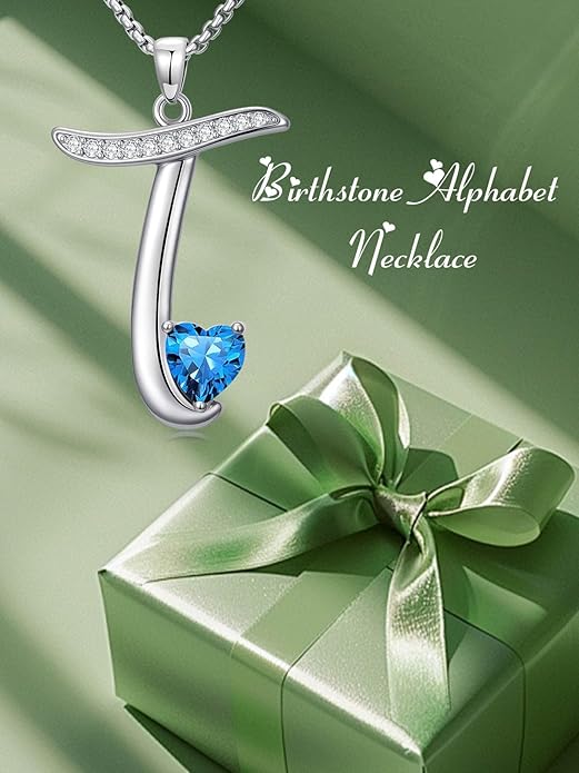 Christmas Gifts for Women Alphabet A to Z Initial Birthstone Pendant Necklaces for Women - 18k White Gold Plated Personalized Name Jewelry Valentine Mothers Day Birthday Gifts for Women Her Girlfriend