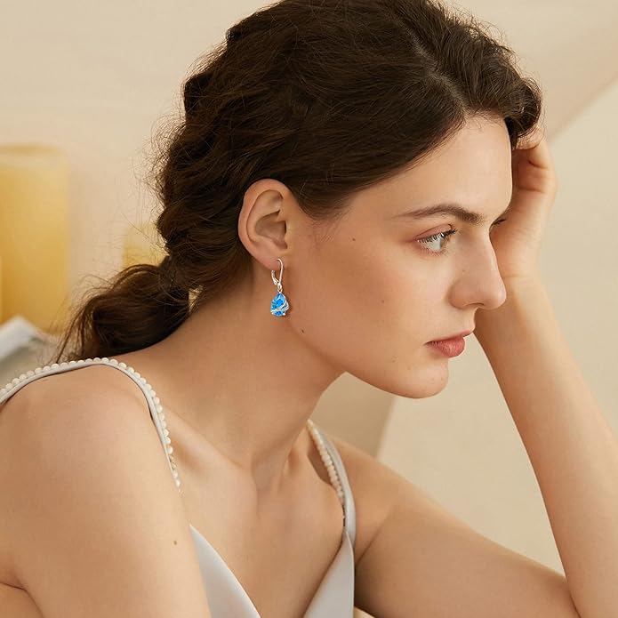 Birthstone Dangle Drop Earrings for Women 925 Sterling Silver Teardrop Leverback Earrings Jewelry Gifts for Wife Mother Her