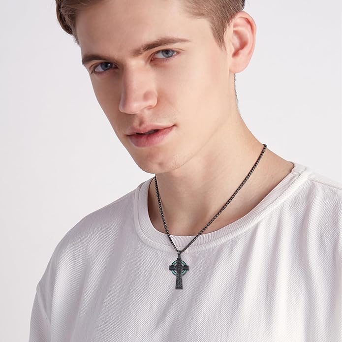 Midir&Etain Celtic Cross Necklace 925 Sterling Silver Cross Pendant Necklace Celtic Viking Irish Jewelry Religious Protective Gift for Men Women