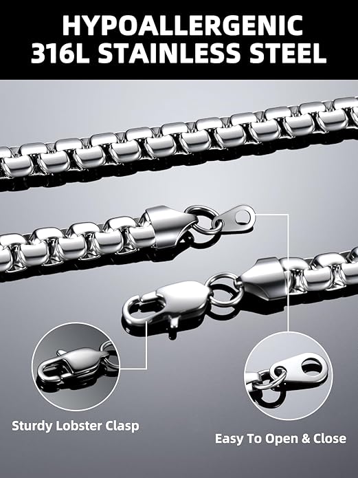 Bestyle 18K Gold Plated/Silver/Black Chain for Men, Hypoallergenic 2/4/6/8mm Stainless Steel Flat Link Chain Necklace for Men & Women Hip Hop Jewelry, 14-30"