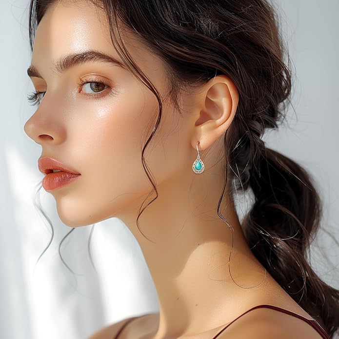 Sterling Silver Tree of Life/Flower/Bee/Animals/Cat/Hummingbird Dangle Earrings Moonstone Turquoise Drop Leverback Earrings Jewelry Gifts