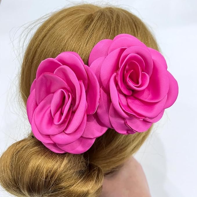 Sanrich Women's Brooches 4pcs Rose Flower Hair Clip Mexican Hair Flowers Clips Hairpin Brooch Tea Party Hats Headpieces (hot pink)
