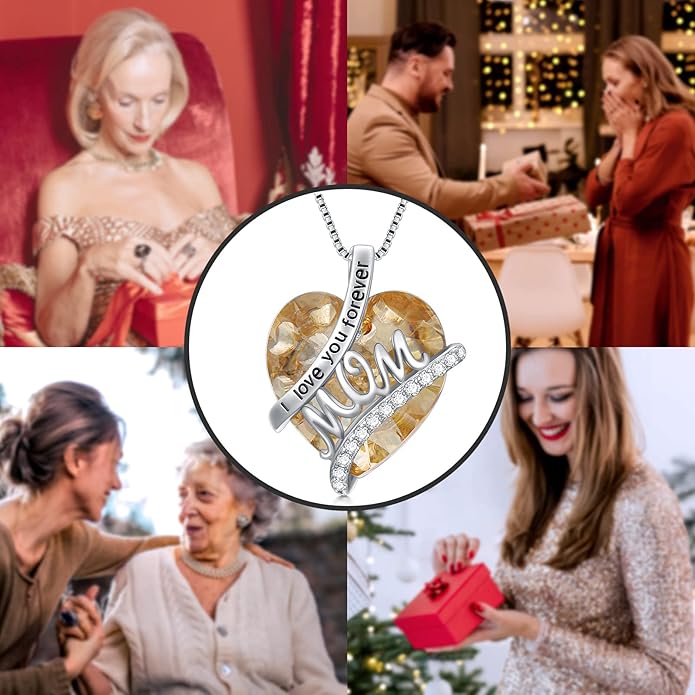 Mothers Day Gifts for Mom s925 Sterling Silver I Love You Forever Love Hear Mon Pendant Necklace with 12 Birthstone Jewelry Birthday Christmas Gifts for Women Grandma Mom Nana From Duaghter Son
