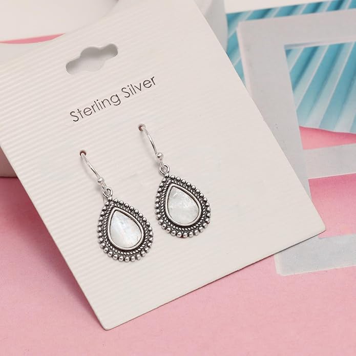 Charmsy 925 Sterling Silver Antique Mother of Pearl Drop Earrings for Women